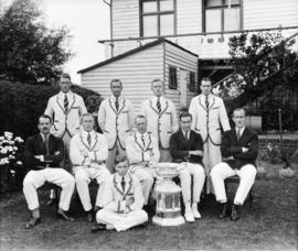 TRC crew in the Grand Challenge Cup 1928 posing with trophy