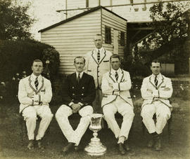 TRC crew in the Stewards&#039; Challenge Cup 1927 posing with trophy