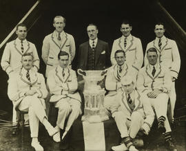 TRC crew in the Grand Challenge Cup 1927 posing with trophy