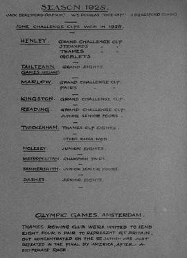 Photo album page - 1928 season summary