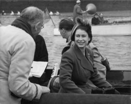 Princess Elizabeth and others on board Enchantress, watching the start of the Head of the River Race
