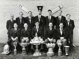 TRC crew in the Grand Challenge Cup 1954 posing with trophies