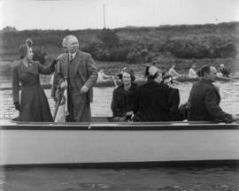 Princess Elizabeth and others on board Enchantress, watching crews marshalling for the Head of th...