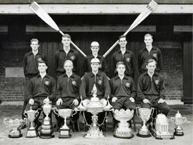 TRC crew in the Grand Challenge Cup 1959 posing with trophies