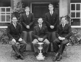 TRC crew in the Stewards&#039; Challenge Cup 1948 posing with trophy